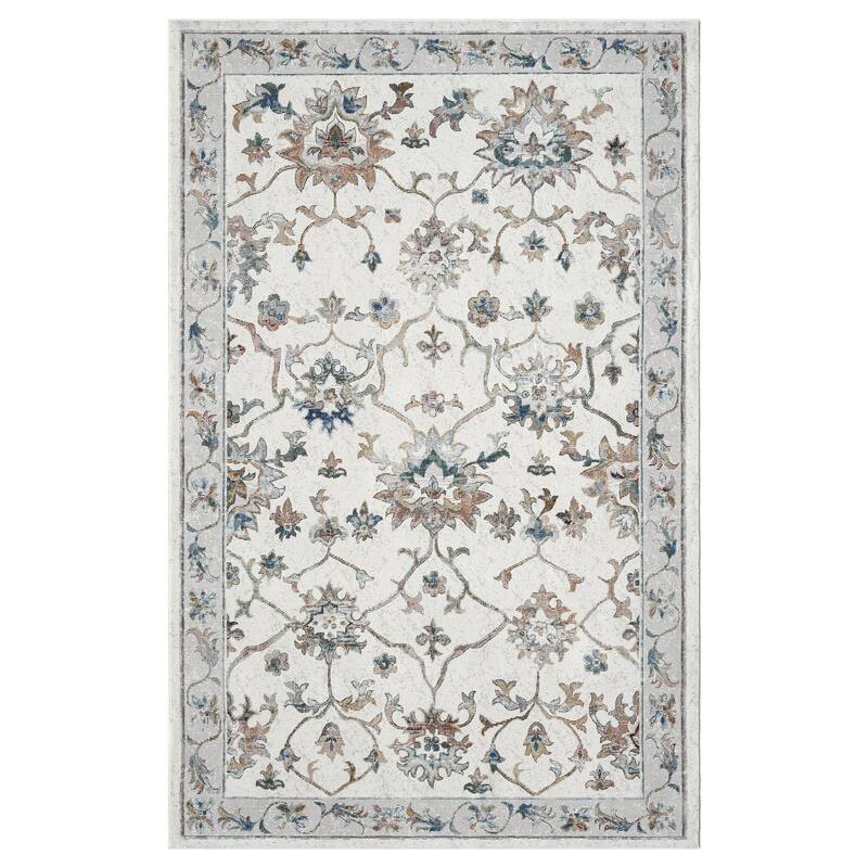 Gaia Traditional Floral Bordered Performance Indoor Area Rug by Sevita - 4' x 6' - Ivory/Blue
