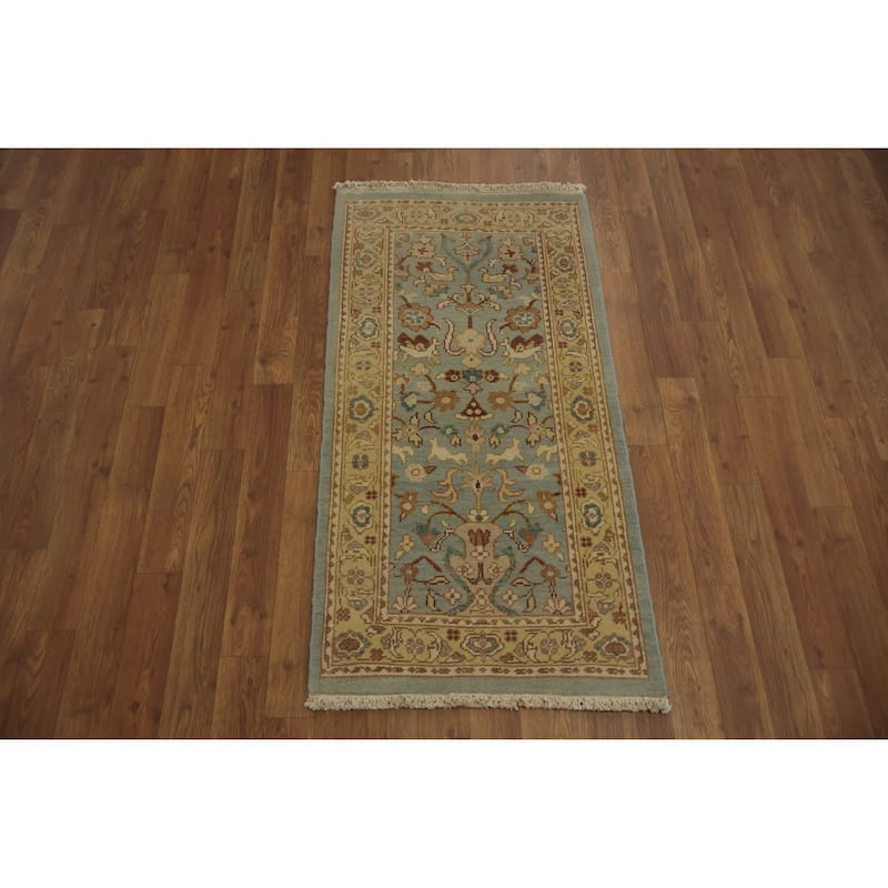 Hand Knotted Oriental 100% Wool Carpet Traditional Floral Navy Blue & Blues Ziegler Area Rug - 3' 11'' X 2' 0''
