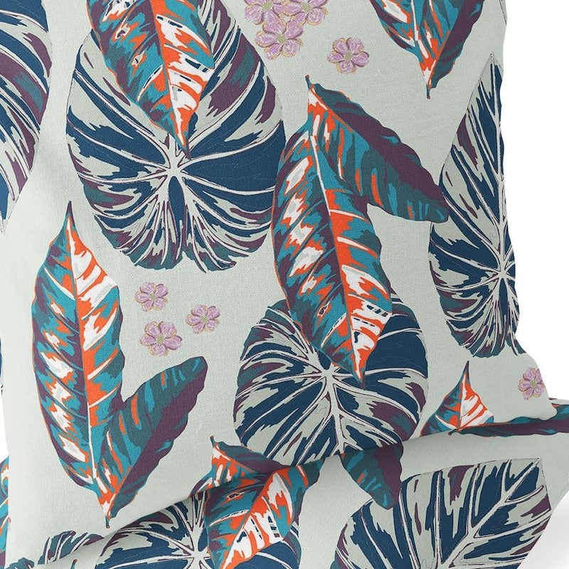 HomeRoots Set of Two 16" X 16" Blue and Gray Blown Seam Botanical Indoor Outdoor Throw Pillow - 16.00' X '16.00' X '5.00