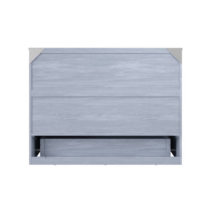 Northfield Full Murphy Bed Chest with 6" Mattress, Storage Drawer & Built-In Charger in Driftwood
