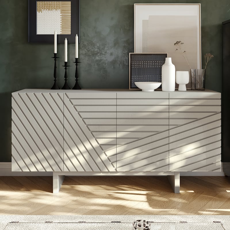 Clihome Mid-century Wood 4-Door Buffet Sideboard Cabinet - Cream