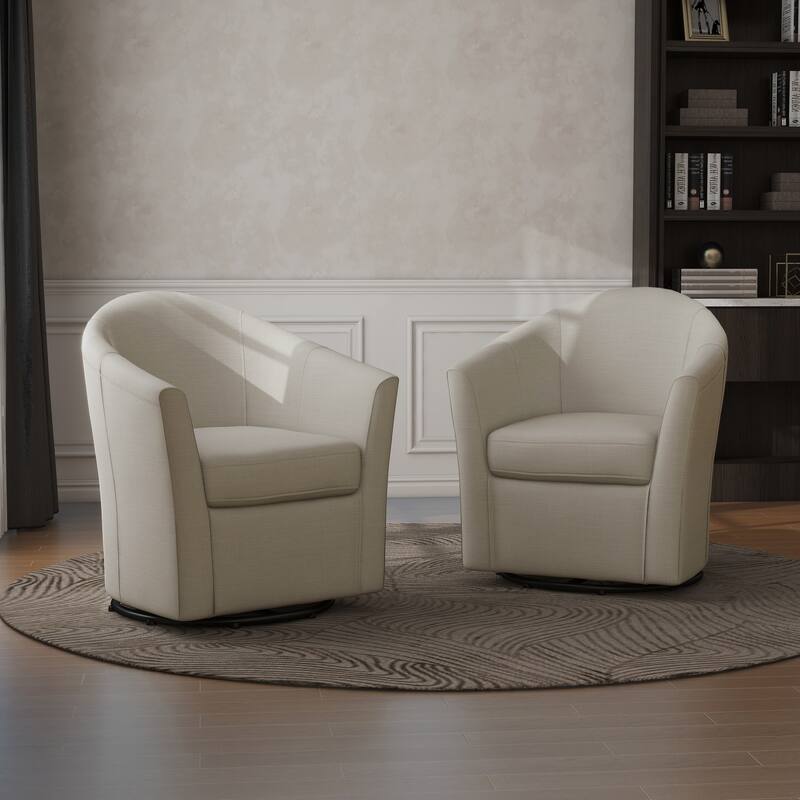 Linen Armchair Swivel Barrel Accent Chairs for Living Room