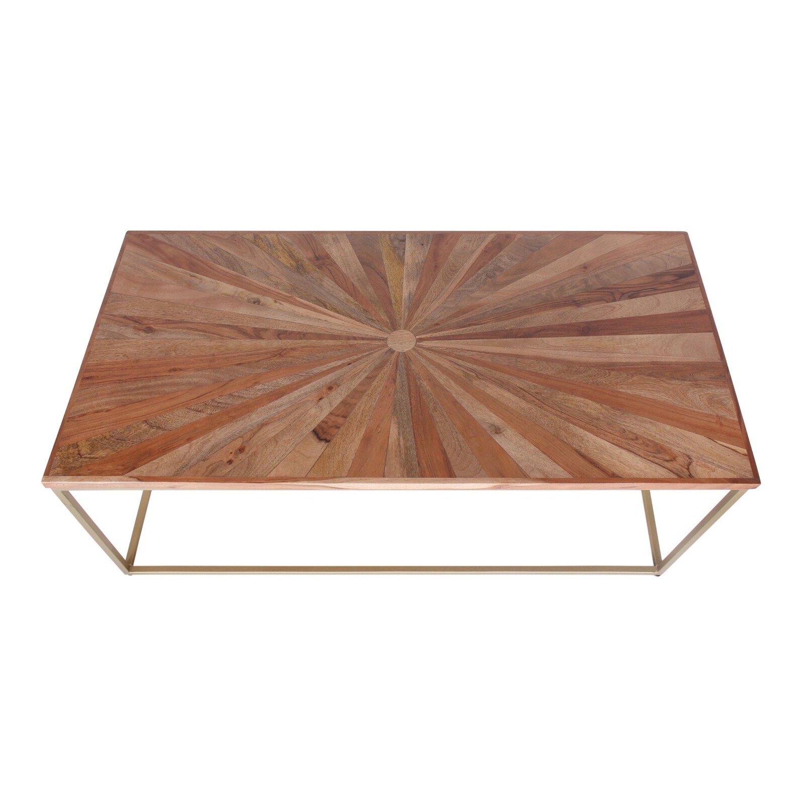 Nicholas 44 Inch Minimalist Modern Acacia Gold Iron Sunburst Coffee Table