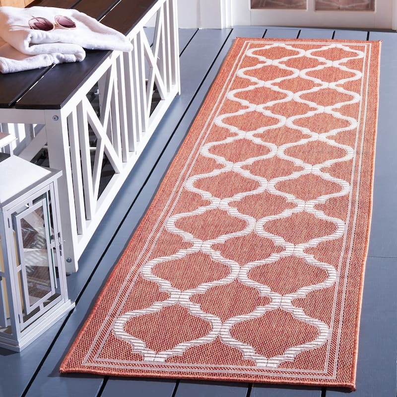 SAFAVIEH Bermuda Washable Edelt Indoor/ Outdoor Waterproof Rug - 2' x 8' Runner - Rust/Ivory