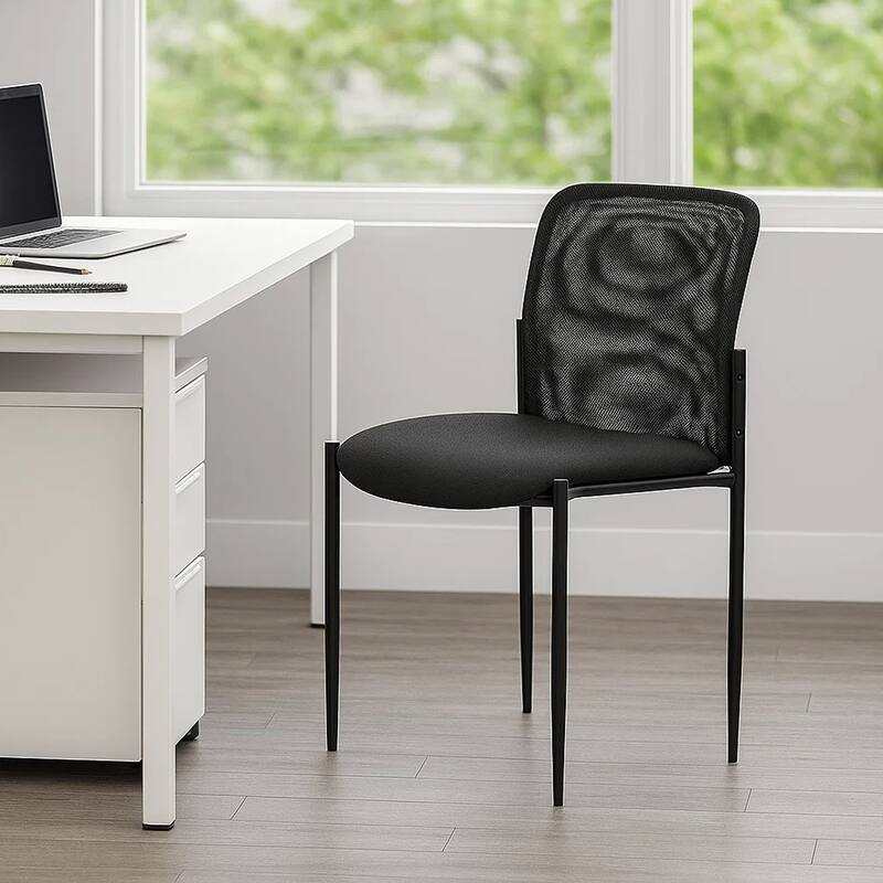 Vayu Stackable Guest Chair, Black Mesh, Soft Crepe Fabric