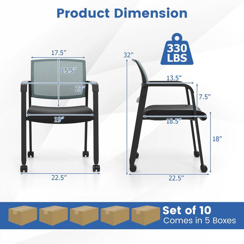 Gymax 10 PCSC Conference Chairs Stackable Office Guest Mesh Chair