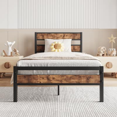 Rustic Vintage Wooden Platform Bed Frame