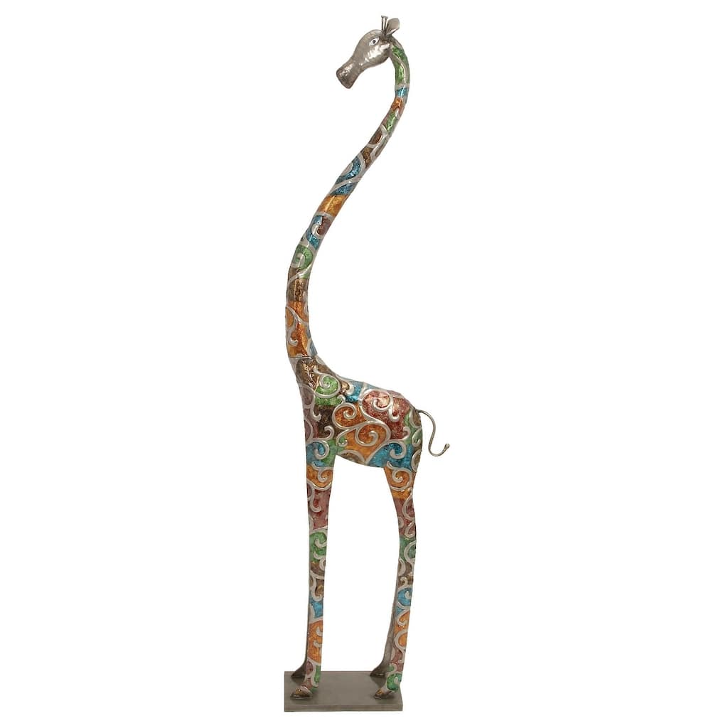 Metal Animal Indoor Outdoor Tall Decorative Sculpture with Detailed Embossed Scrollwork - Multi Colored - Roche River Decor
