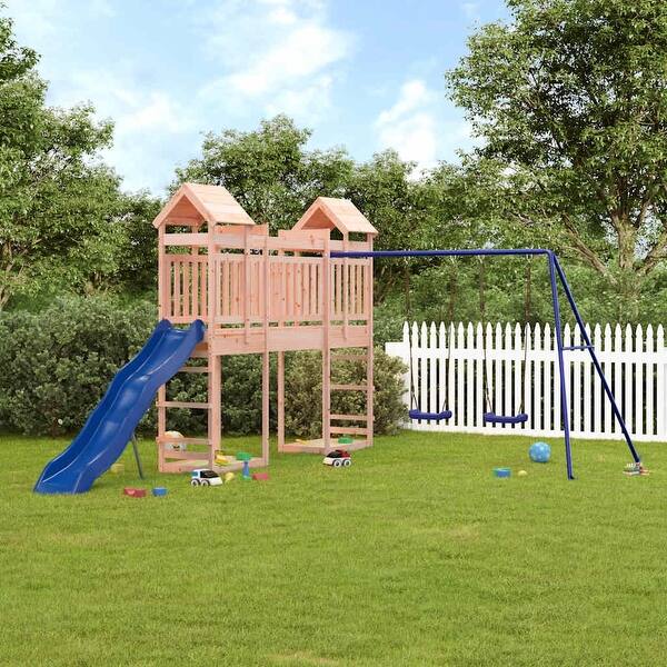 slide 2 of 22, vidaXL Swing Set Outdoor Backyard Wooden Playground Equipment for Kids Age 3-8 181.5" x 126" x 93.7" Douglas