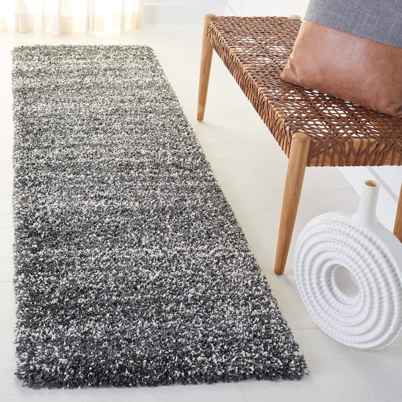 SAFAVIEH Hudson Shag Justine Modern 2-inch Thick Rug - 2'3" x 8' Runner - Dark Grey/Ivory - Runner
