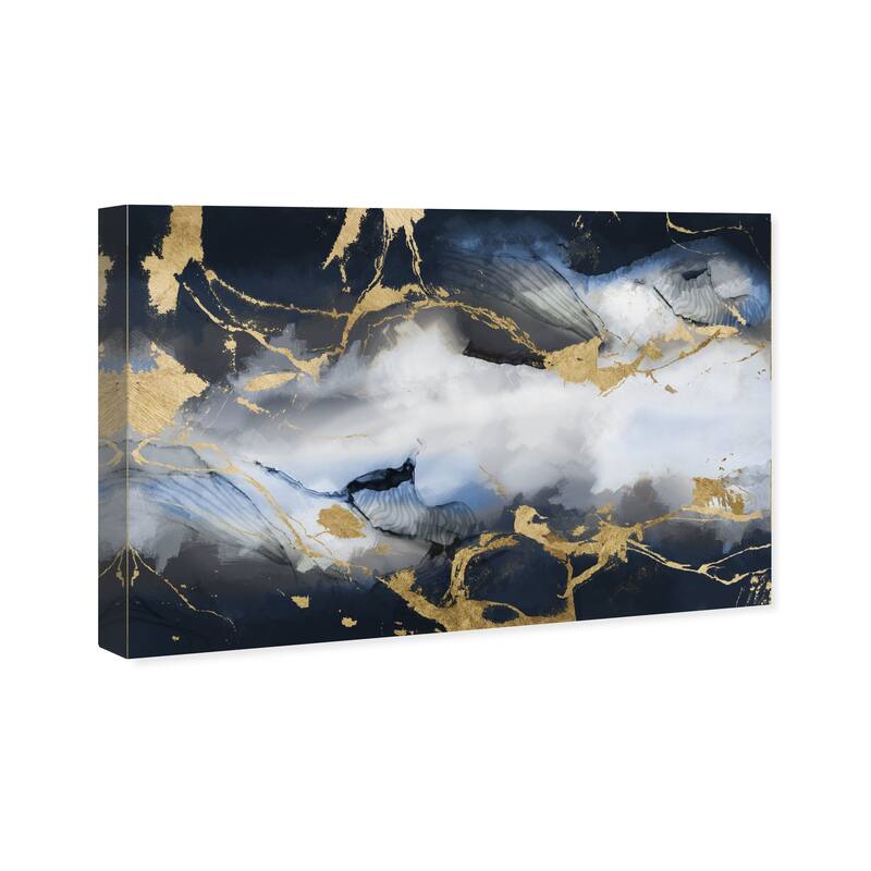 Wynwood Studio Canvas Abstract Belle Marble Night White and Dark Blue Modern & Contemporary Wall Art Canvas Print