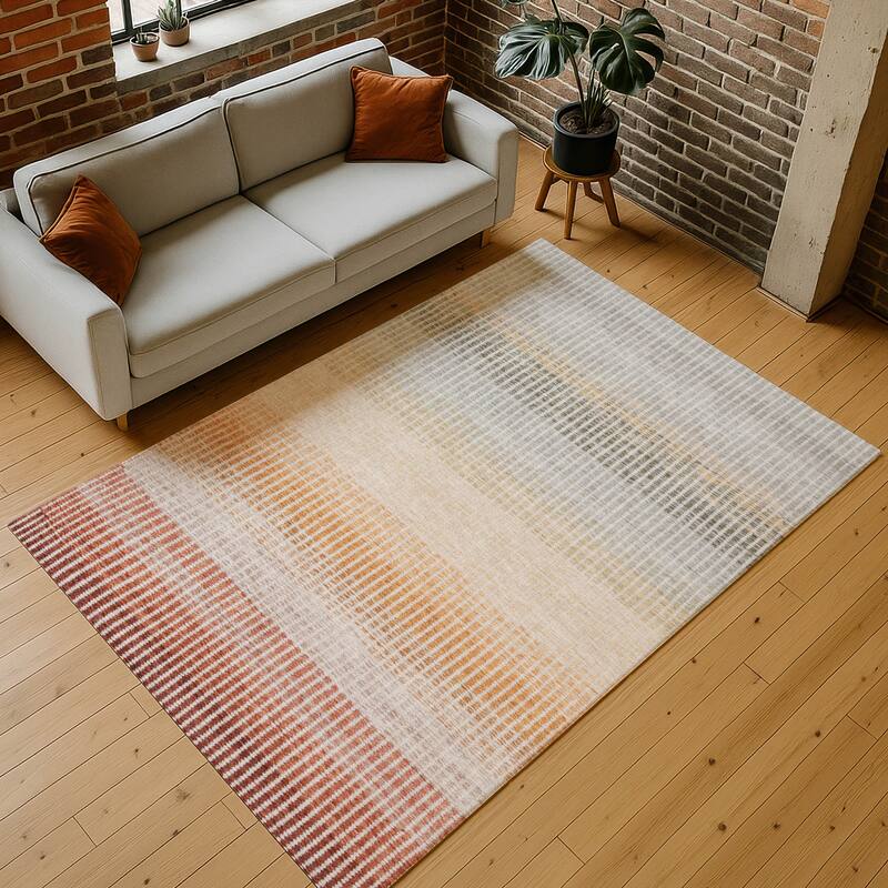 Machine Washable Indoor/ Outdoor Contemporary Stripes Chantille Rug