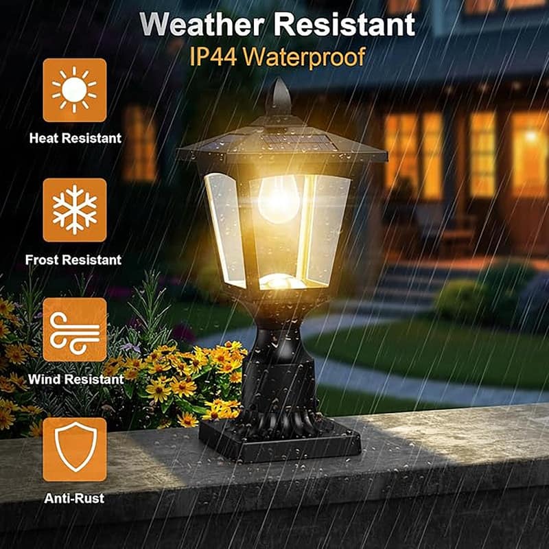 Solar Post Lights Outdoor Waterproof IP66 Warm White LED Lamp - 15.75''