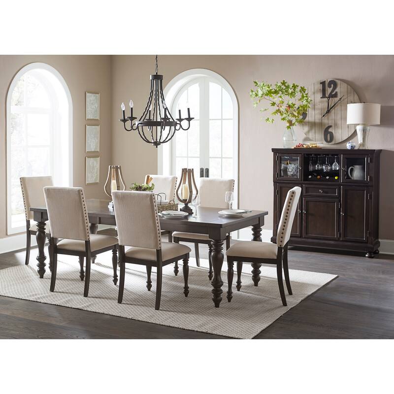 Transitional Style Grayish Brown Finish 1pc Dining Table Draw Leaf Birch Veneer Traditional Dining Furniture