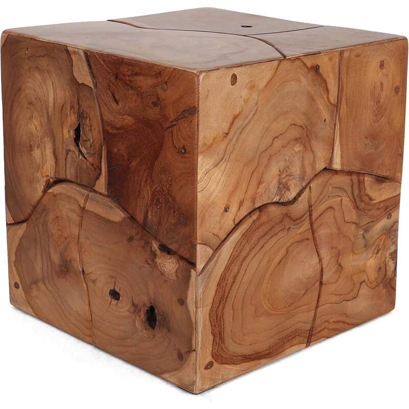 Teak Root Square Garden Stool - Rustic Farmhouse Side Table/Patio Side Table - Indoor Outdoor End Table - Small