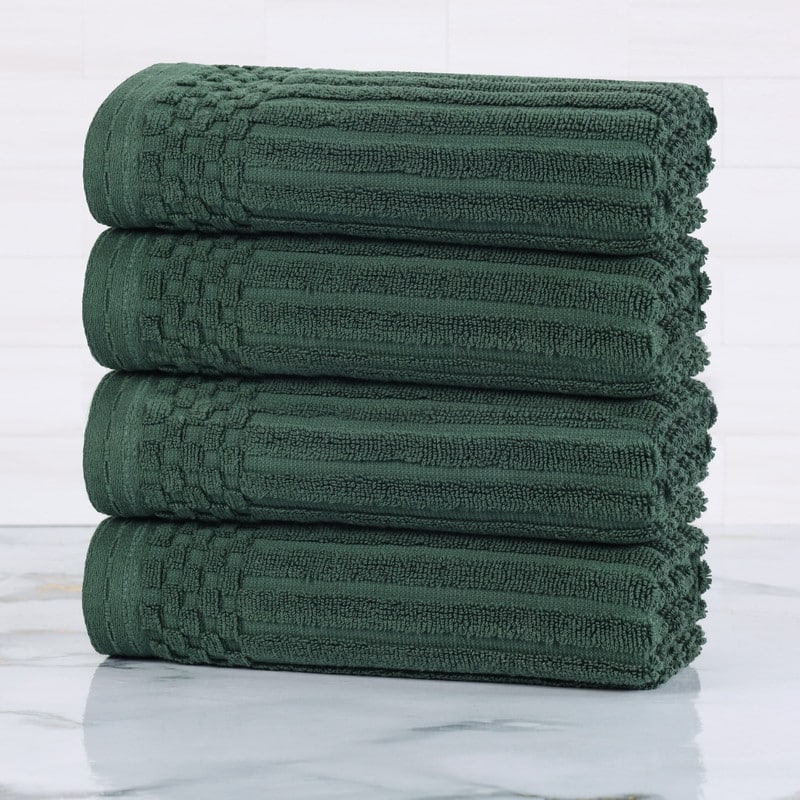 Superior Soho Ribbed Cotton Hand Towel Set of 4 - Forest Green
