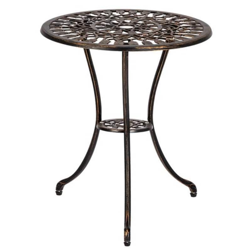 European Style Cast Aluminum Outdoor 3 Piece Tulip Bistro Set of Table and Chairs Bronze
