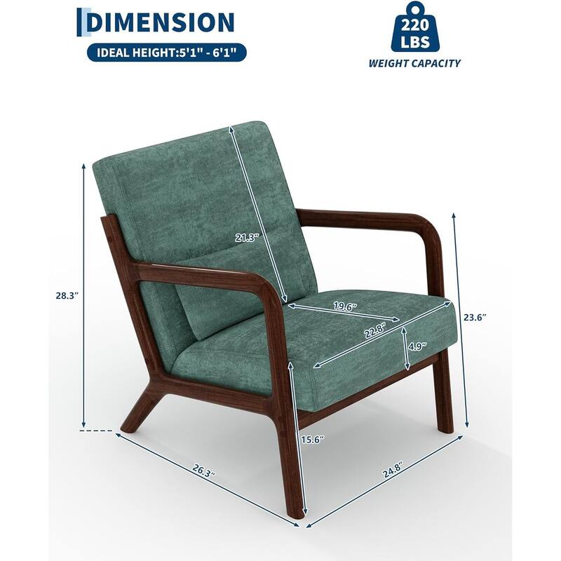 Modern Chenille Accent Sofa Chair, Lounge Armchair with Lumbar Pillow for Living Room, Bedroom