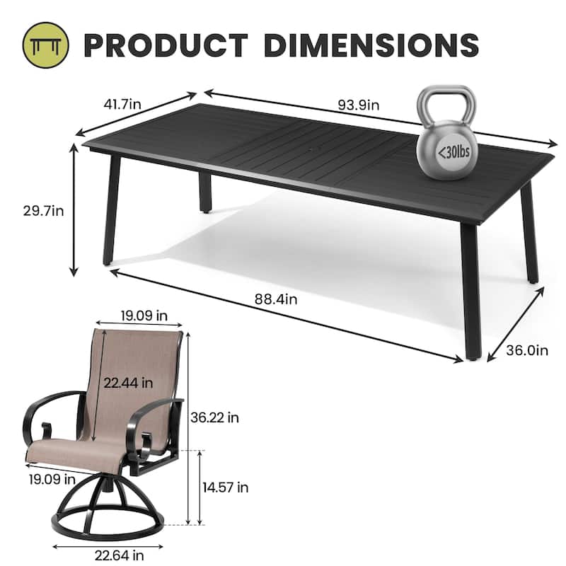 7/9-Piece Outdoor Dining Set Aluminum Dining Table with Sunbrella Swivel Chair