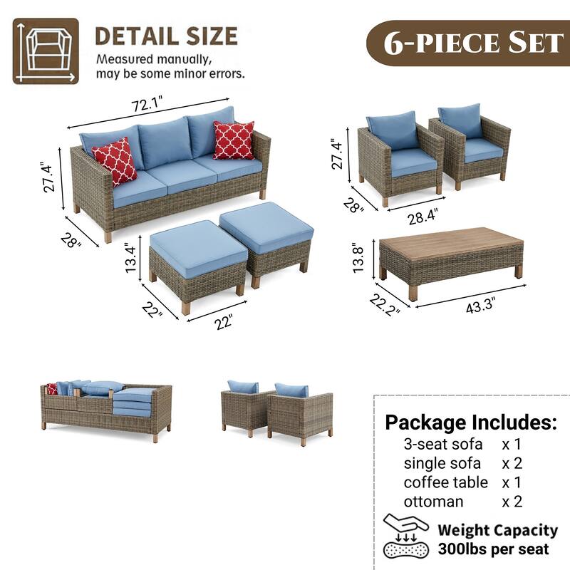 6 Piece Sectional Seating Group with Cushions