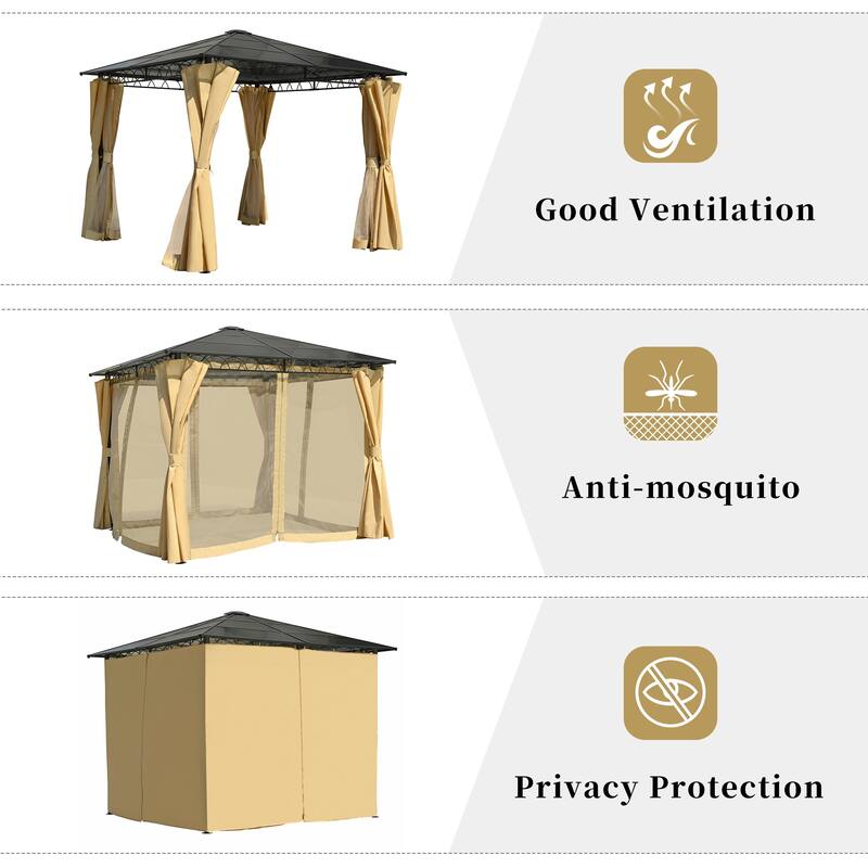 10'x10' Hardtop Outdoor Gazebo with Mosquito Netting and Privacy Screens by Leisure Zone