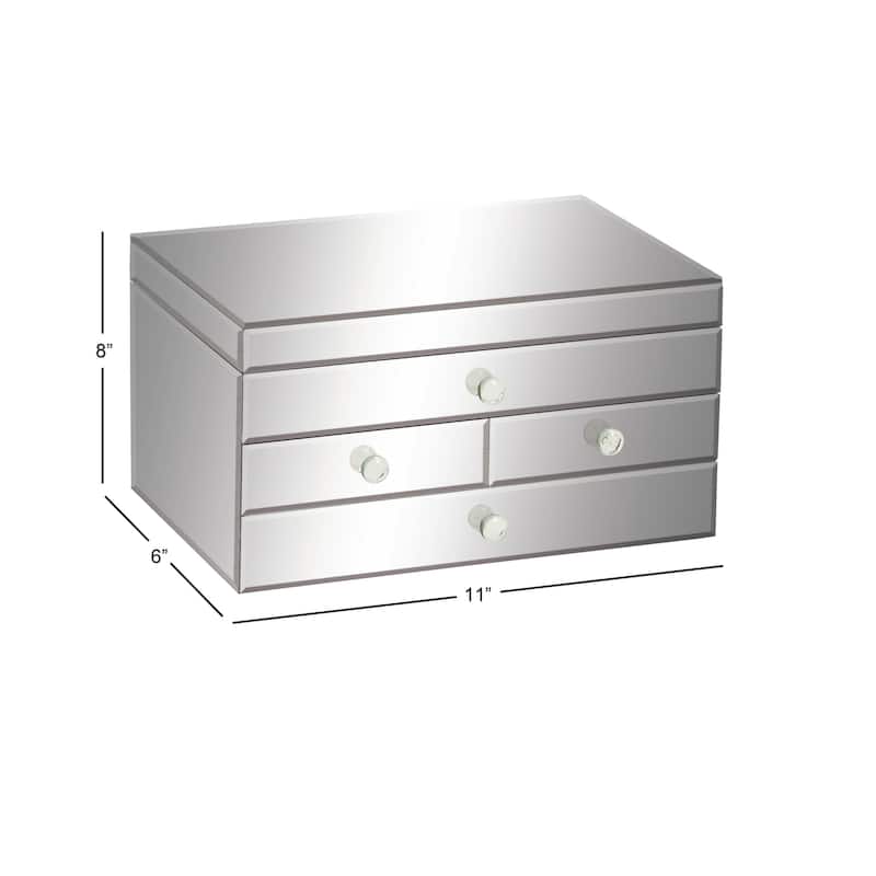 Glass Mirrored 4 Drawers Jewelry Box - Silver - Roche River Decor - 9"W x 11"L x 6"H