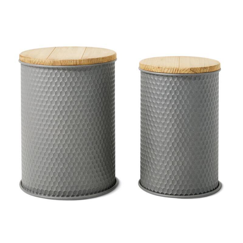 Glitzhome Set of 2 Modern Gray Honeycomb End Table Storage Ottoman