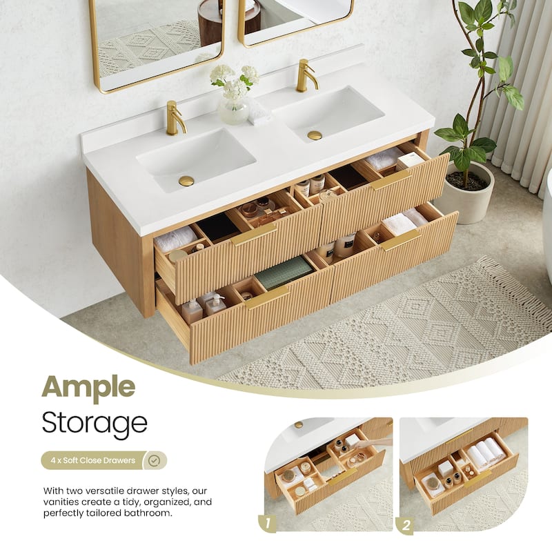 Barcelona Floating Bath Vanity with Quartz Stone Top without Mirror