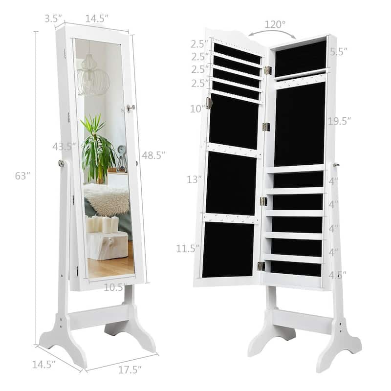 Costway Mirrored Jewelry Cabinet Organizer Storage Box White