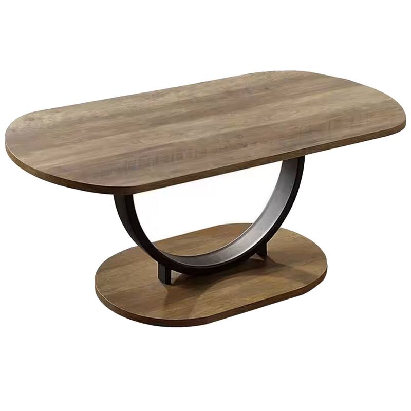 Obin 3 Piece Coffee and End Table Set, Brown MDF, Black U Shape Steel Base