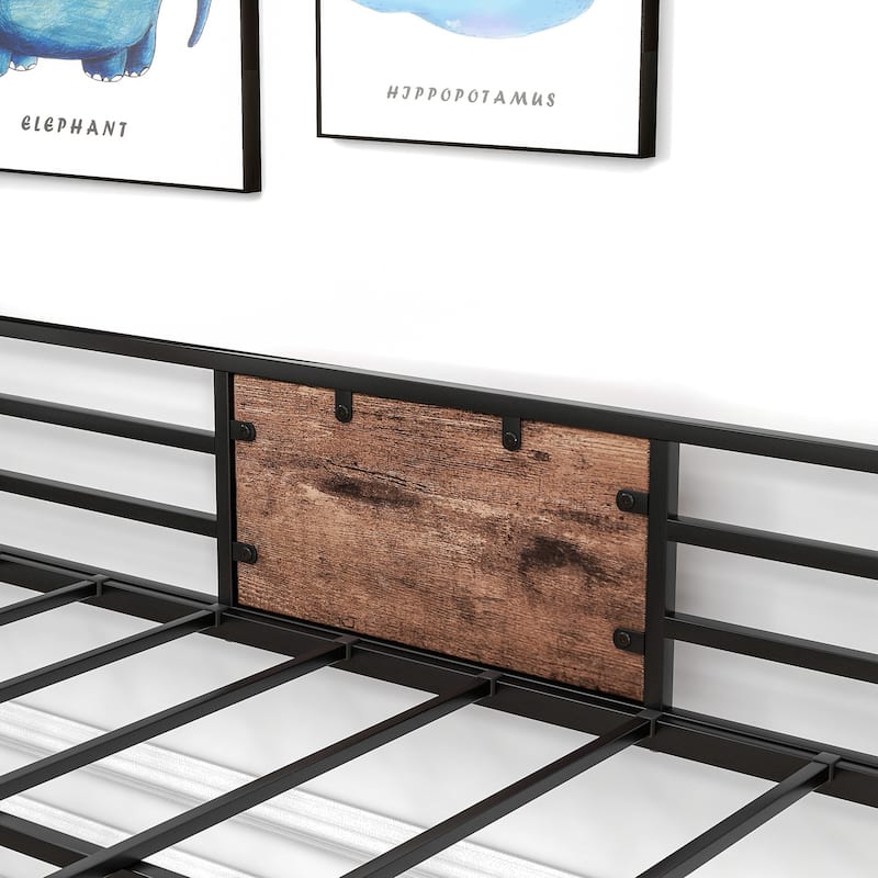 Twin Size Metal Bunk Bed with Guardrail