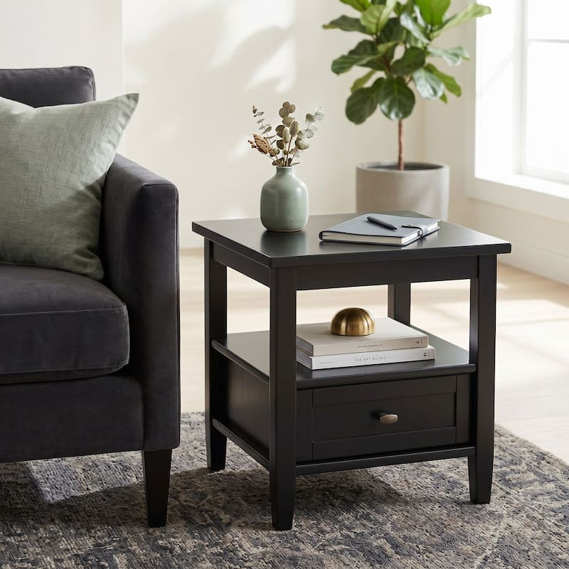WYNDENHALL Norfolk SOLID WOOD 20 inch Wide Rectangle Transitional End Side Table - 20 inch Wide - Black