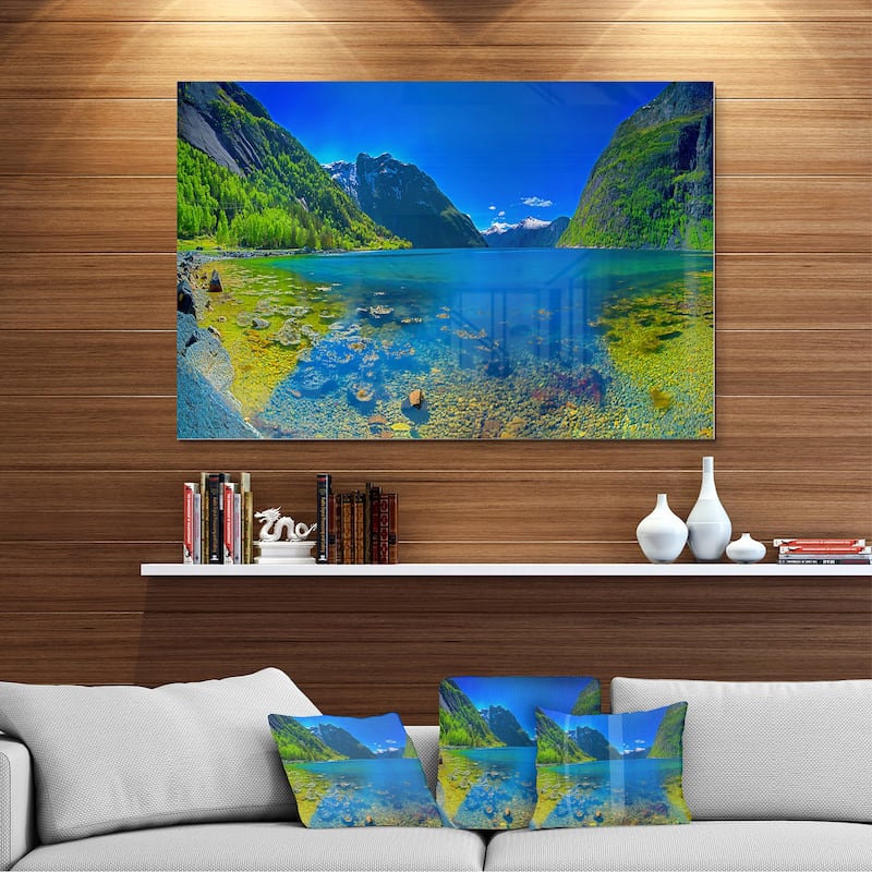 Panoramic View of Norwegian Fjord - Landscape Glossy Metal Wall Art
