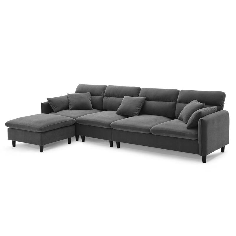 Convertible Sectional Sofa,L-Shaped Reversible Couch Set With Free Pillows,5 Seat Cloud Chenille Indoor Furniture With Ottoman