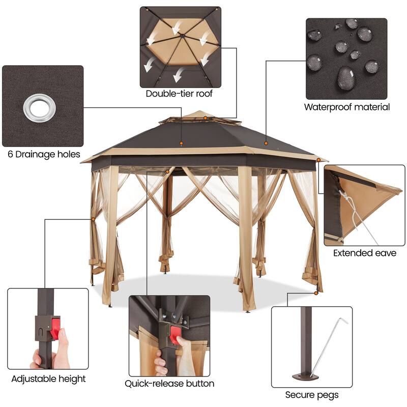 Yaheetech Outdoor Gazebo Pop Up Canopy with Metal Frame Mesh Netting