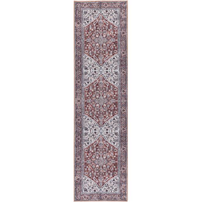 57 Grand by Nicole Curtis Vintage Medallion Machine Washable Area Rug - 2'2" x 10' - Brick/Ivory