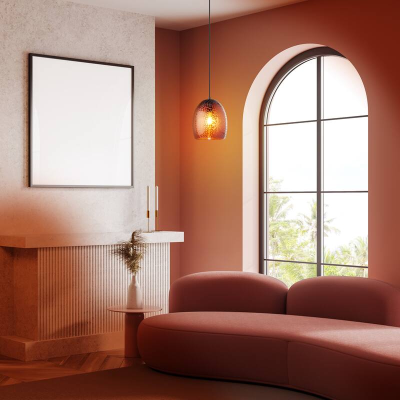 Charlene River of Goods Black Metal and Hand-Blown Glass 8-Inch Pendant Light with Adjustable Hanging Cord - 8" x 8" x 64"