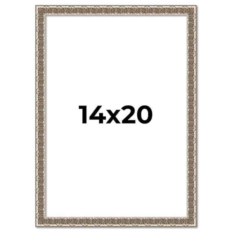 14x20 Frame Silver Versailles Ornate Solid Wood Picture Frame | 1 Inch