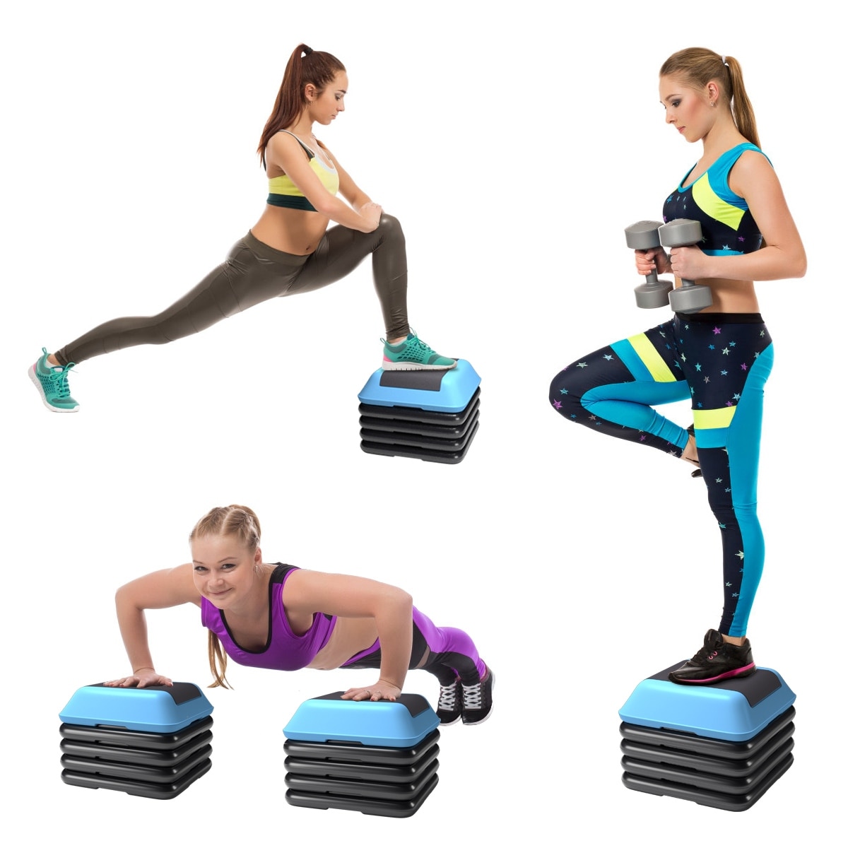 Details about   16"Aerobic Step System 4 Risers Fitness Exercise Stepper Platform Cardio Workout 