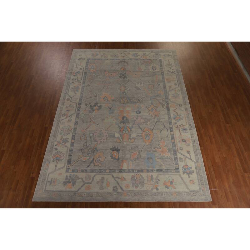 Hand Knotted Oriental 100% Wool Carpet Transitional All-Over Greys & Charcoal Oushak Area Rug - 12' 9'' X 9' 0''