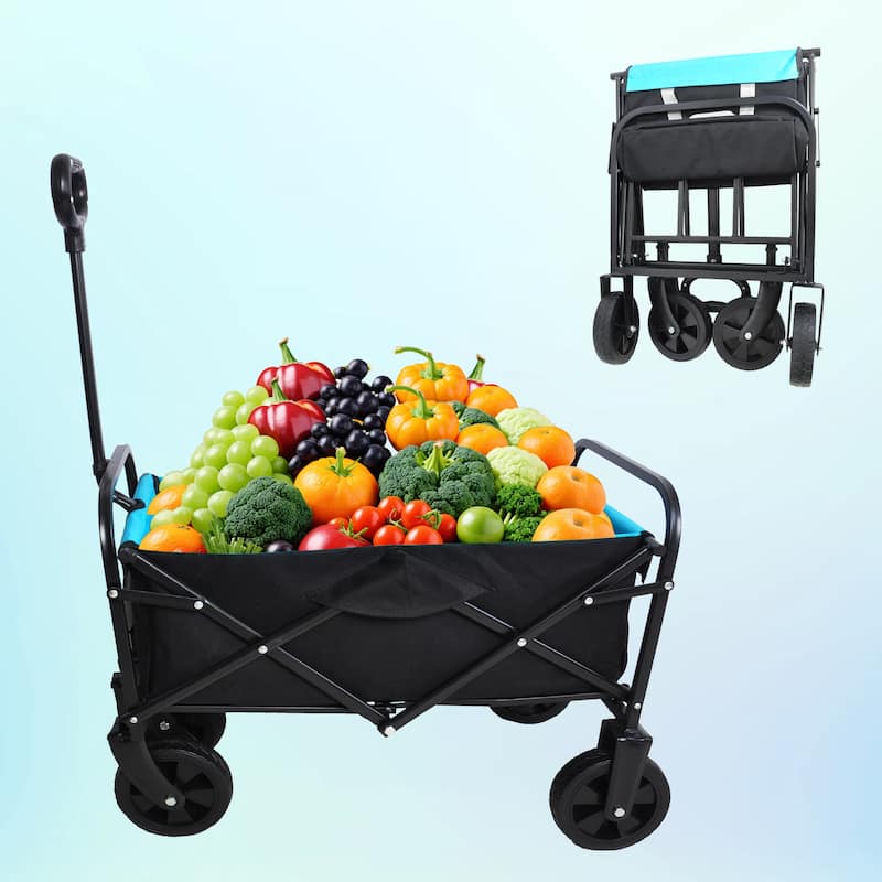 Mini Folding Garden & Beach Utility Wagon Cart, Black & Blue