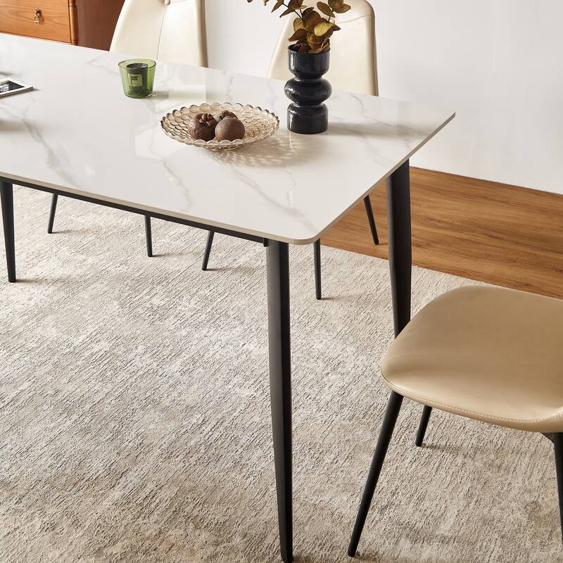 Rectangular Dining Table, Table Kitchen Table with Porcelain Table Top and Metal Legs, Dining Room Table for 4