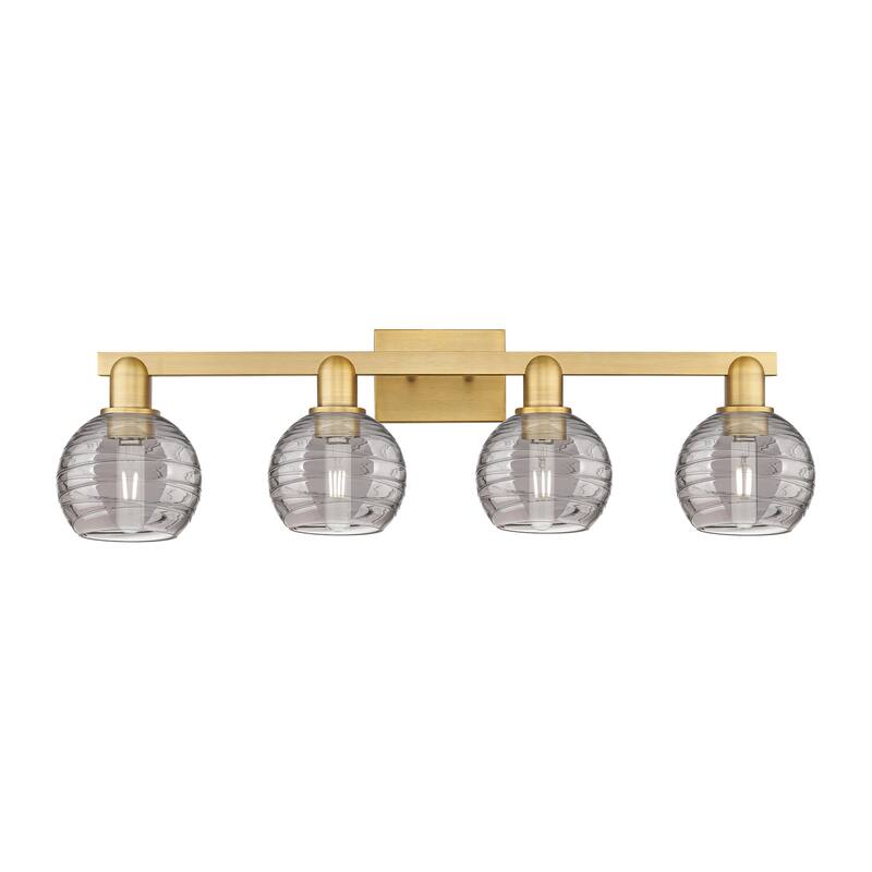 Innovations Lighting 716-4W-9-36 Athens Deco Swirl Vanity Athens Deco - Brushed Brass / Light Smoke Deco Swirl
