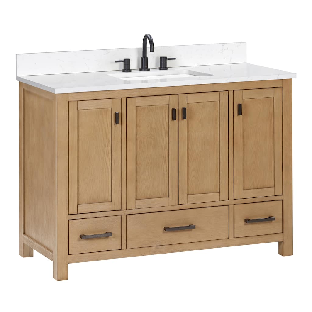 Avanity Modero 49 in. Vanity Combo in Brushed Oak finish and Cala White Engineered Stone Top