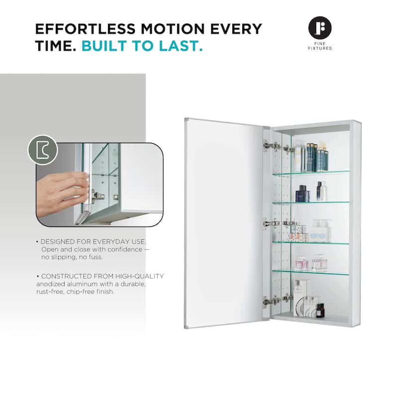 Bathroom Medicine Cabinet, Aluminum, Recessed/Surface Mount, Right/Left Hinged, Mirrored Interior