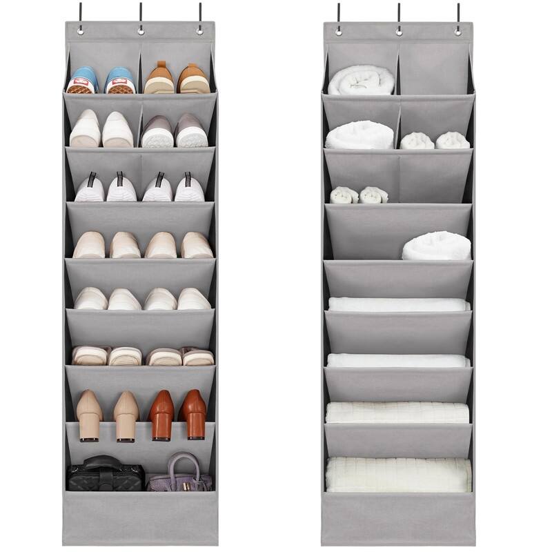 Over the Door Shoe Organizer with 10 Pockets - Grey-6+4 Pockets