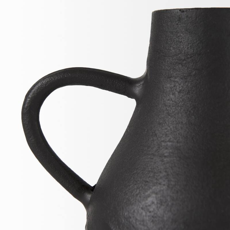 Black Ceramic Matte Oval Jug Vase with Three Legs, Handmade Distressed Rustic Design
