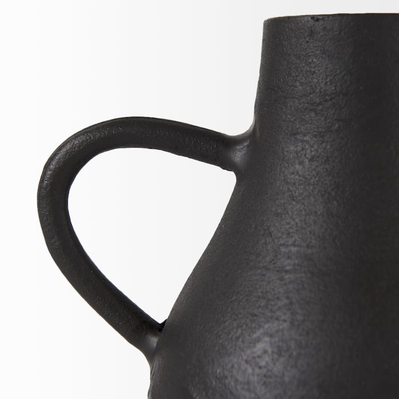 HomeRoots 8" Black Two Handle Ceramic Jug Vase - 5"W x 9"D x 8"H