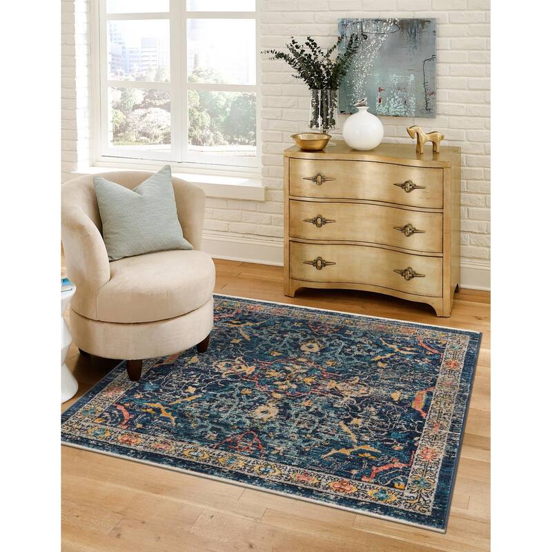 Traditional Nixa Collection Area Rug - 3'11" Square - Navy Blue