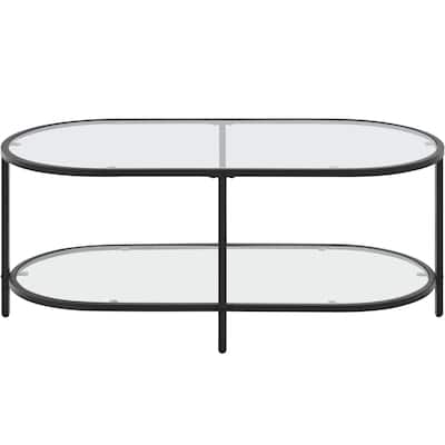 Yaheetech Modern Double-layer Oval Coffee Table with Clear Glass and Storage Space